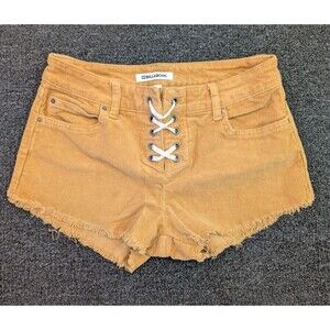Billabong Corduroy Cutoff Shorts Size 24 Waist Lace Up Pockets Stretch Mustard